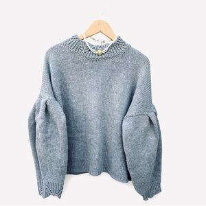 Gray Mustard Seed Oversized Sweater with Ruffle Sleeves